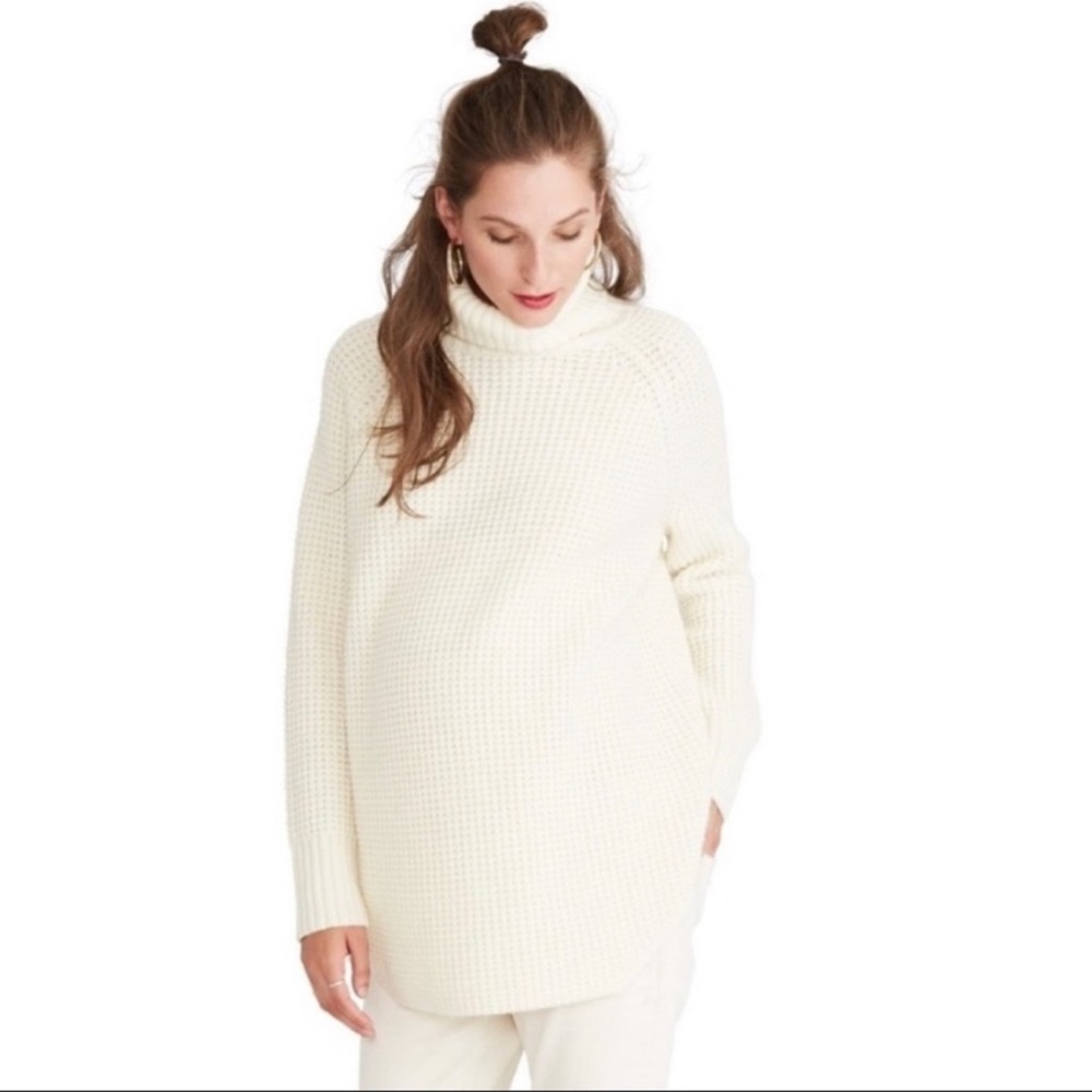 Hatch Maternity Waffle Knit Turtleneck Sweater Ivory Cream Size 0/S